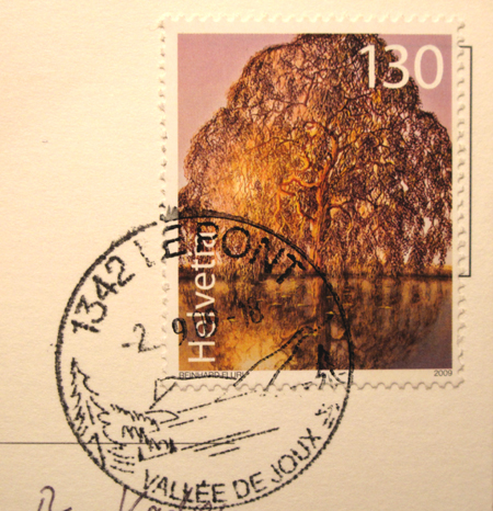 Briefmarke Trauerweide mit Stempel aus Le Pont